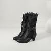 Elegantes Botas de Encaje Quemado con Lazo para Mujer con Cordones Botas de Caballero de Altura Media Botas de Tacón Alto 33-43 Botas de Talla Grande