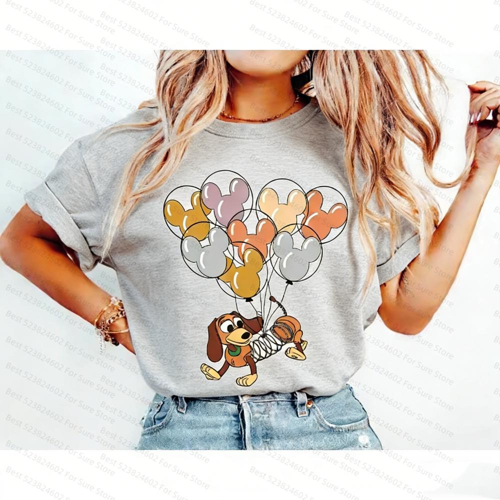 Toy Story Slinky Dog Mickey Balloon Tshirt Women Casual Cotton Tshirt Cartoon Graphic Tee Unisexs Shirts Women tshirts