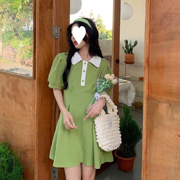 

Fashion Korean version waist design Polo collar short-sleeved long dress women s summer thin niche versatile dress 2XL