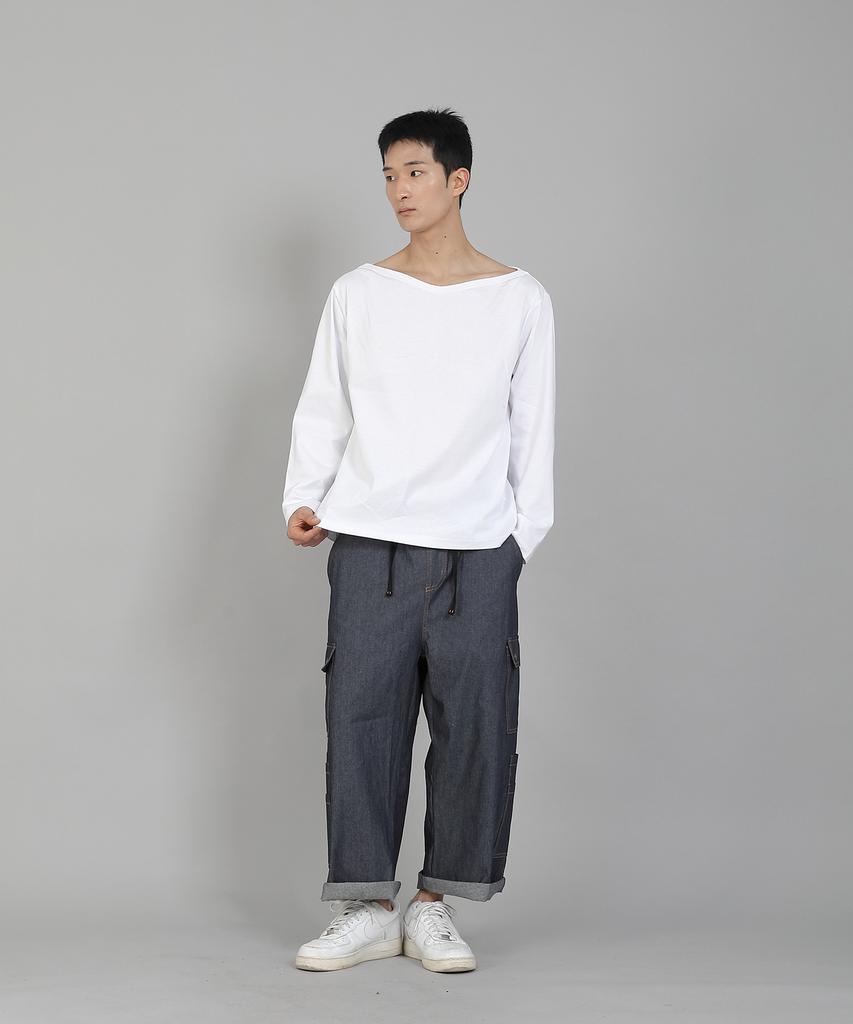 Seinteukeulu Plain Boat Neck 16S Cotton Long Sleeve T-Shirt Pbl-890 White