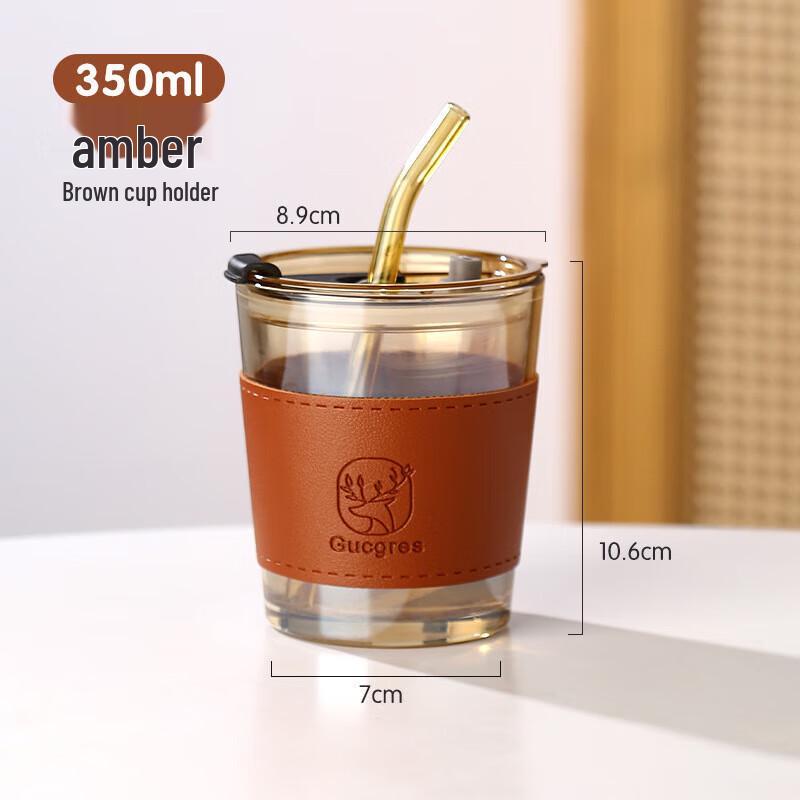 QIHANG Bamboo-Style Glass Travel Mug with Straw