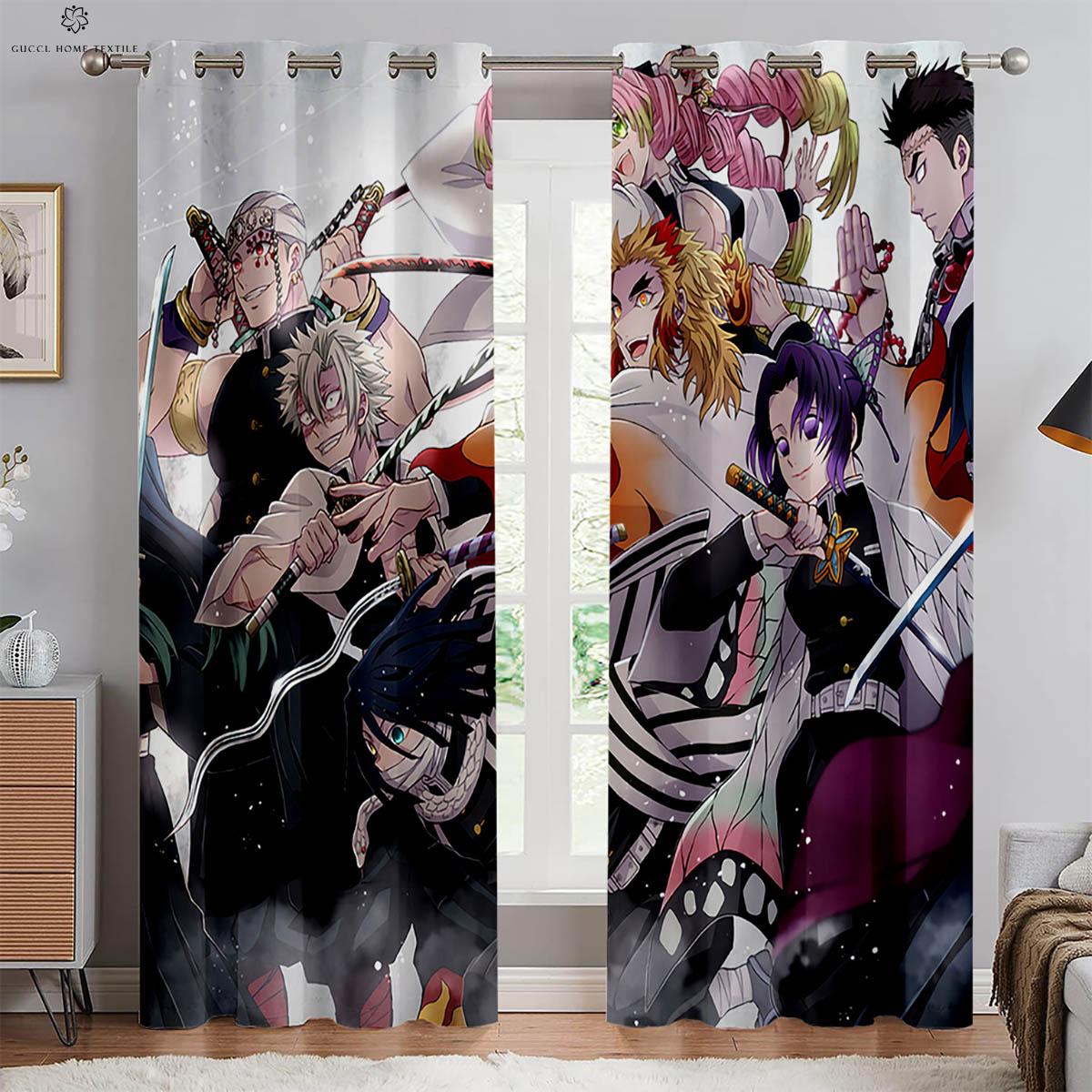 Rideaux imprimés Anime japonais pour chambre d'enfant, chambre à coucher, salon, cuisine, rideaux décoratifs, décoration de maison, 2 pièces W70xH100(CM)x2PCS&Rod pocket