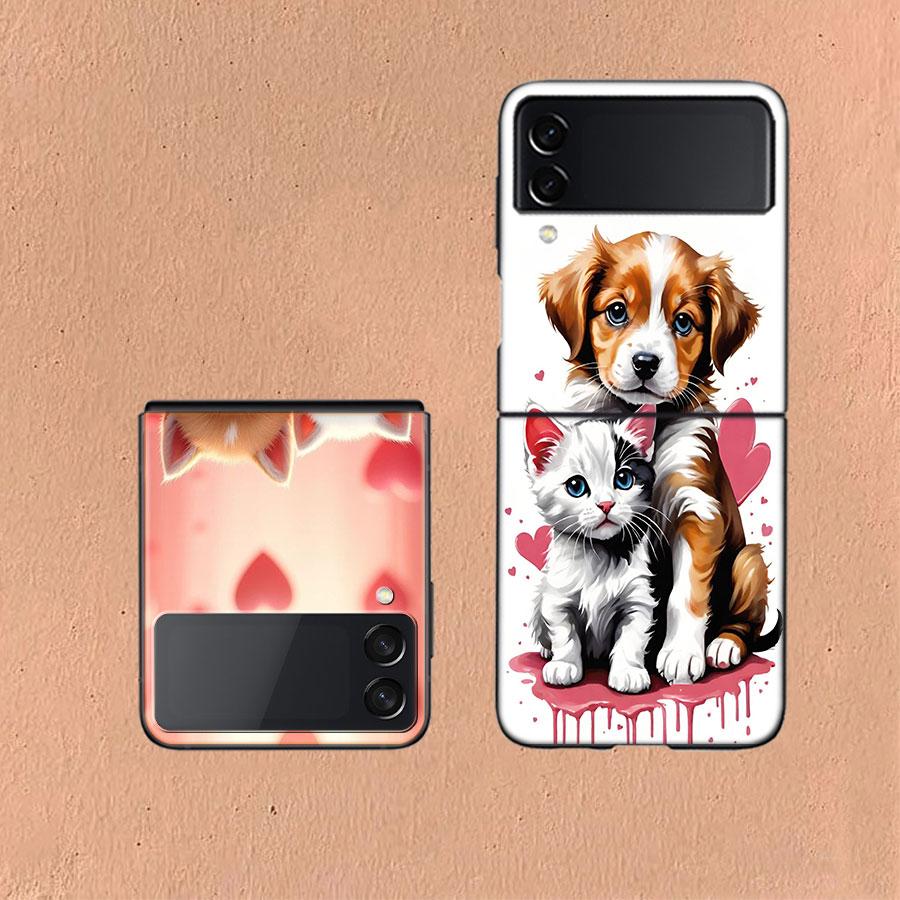 Lovely Puppy Heart Dogs Coque For Samsung Z Flip7 6 Galaxy Case Shockproof Z Flip5 Z Flip3 4 5G Hard Cover Phone TPU PC Hard Fu