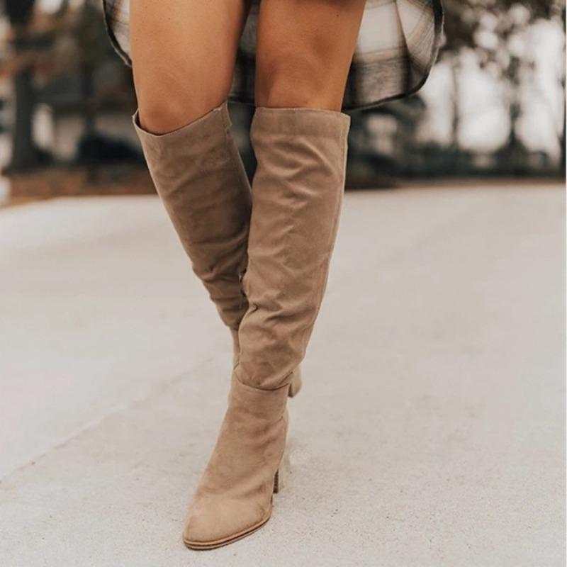 Women Large Size High Heel Long Boots Thick Heel Pointed Toe Thin Shaft Fashion Comfortable Winter Daily Wear
