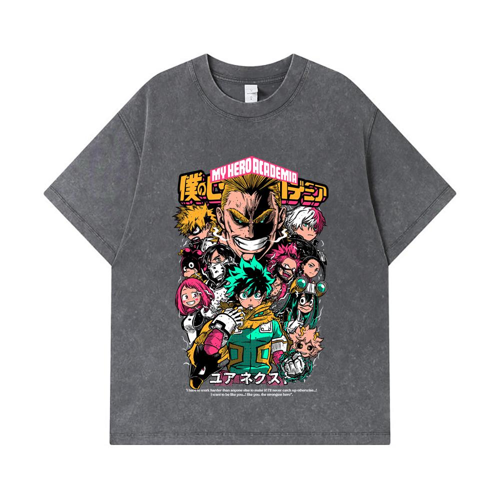 275 GSM Washed T-shirts 100% Cotton My Hero Academia V6 Print Unisex Heavy Cotton T Shirt