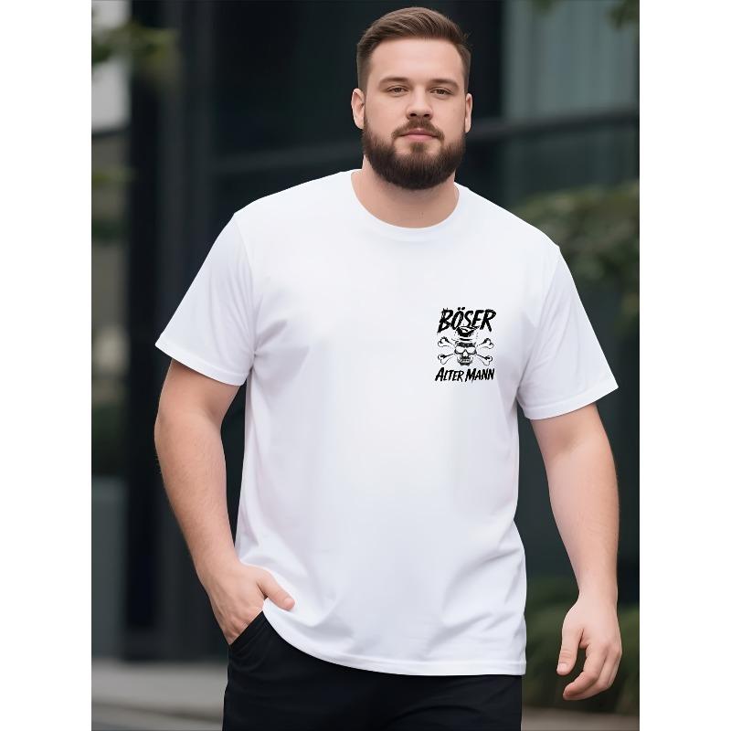 Herren Big & Tall Kurzarm-T-Shirt Street Style Vintage Print T-Shirts Geeignet für Männer Lockerer Schnitt Rundhals Freizeit-Oberteil