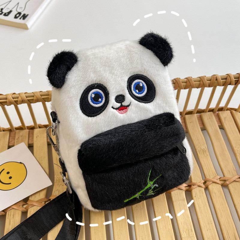 Plush bag girl mobile phone bag cute cartoon panda multi-purpose children's shoulder double shoulder messenger bag