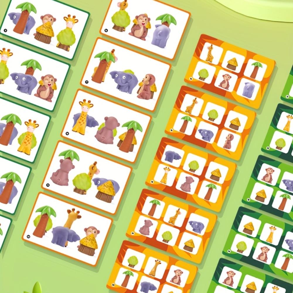 Animal Queuing Game Toy for Kids Educational STEM Learning Toy with 8 Colorful Animal Shapes, Question Cards Flashcards To Develop Spatial Logic