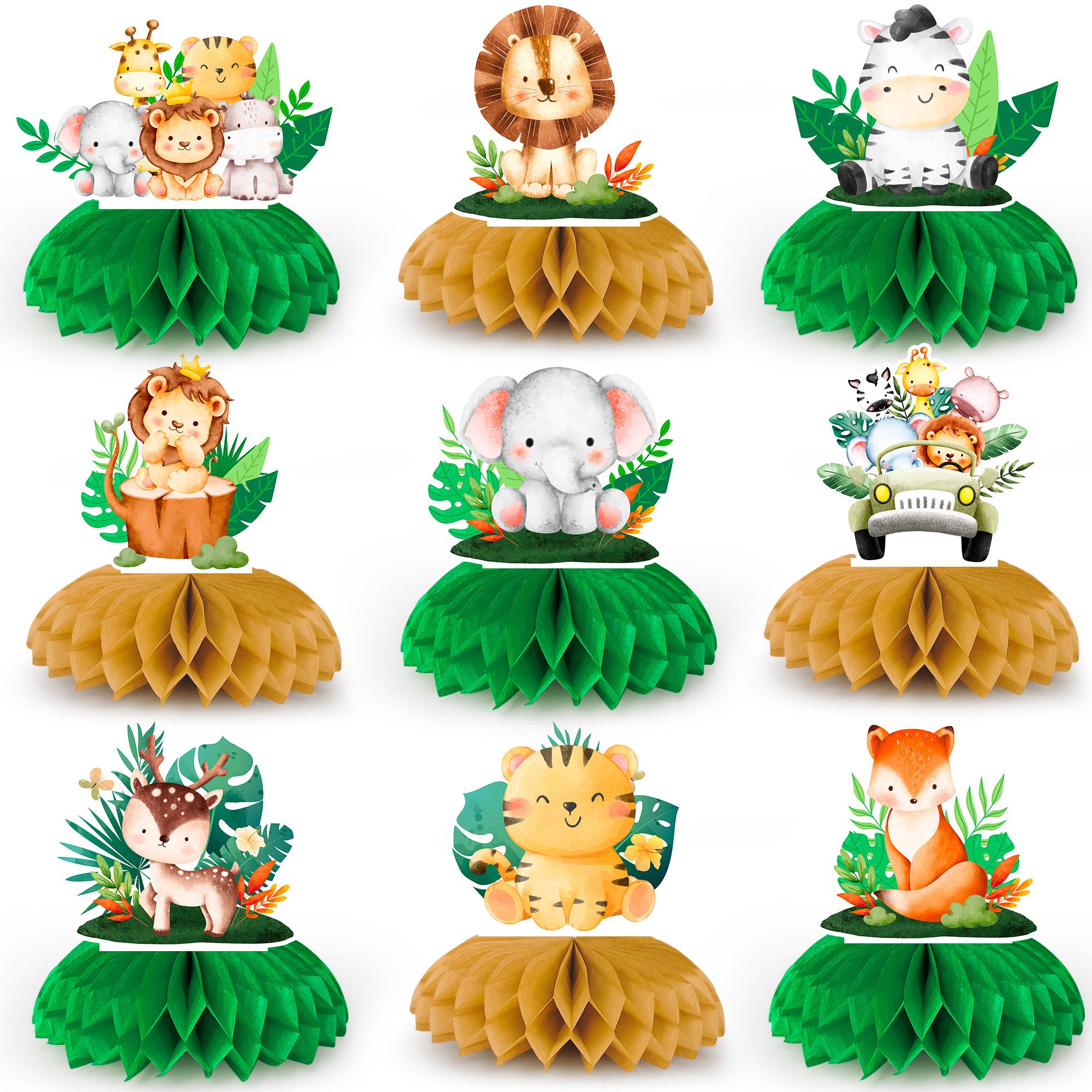 9Pcs Safari Animal Honeycomb Centerpieces,Jungle Animals Honeycomb Table Toppers/Safari Baby Shower Centerpieces,for Jungle Baby Shower Decorations.