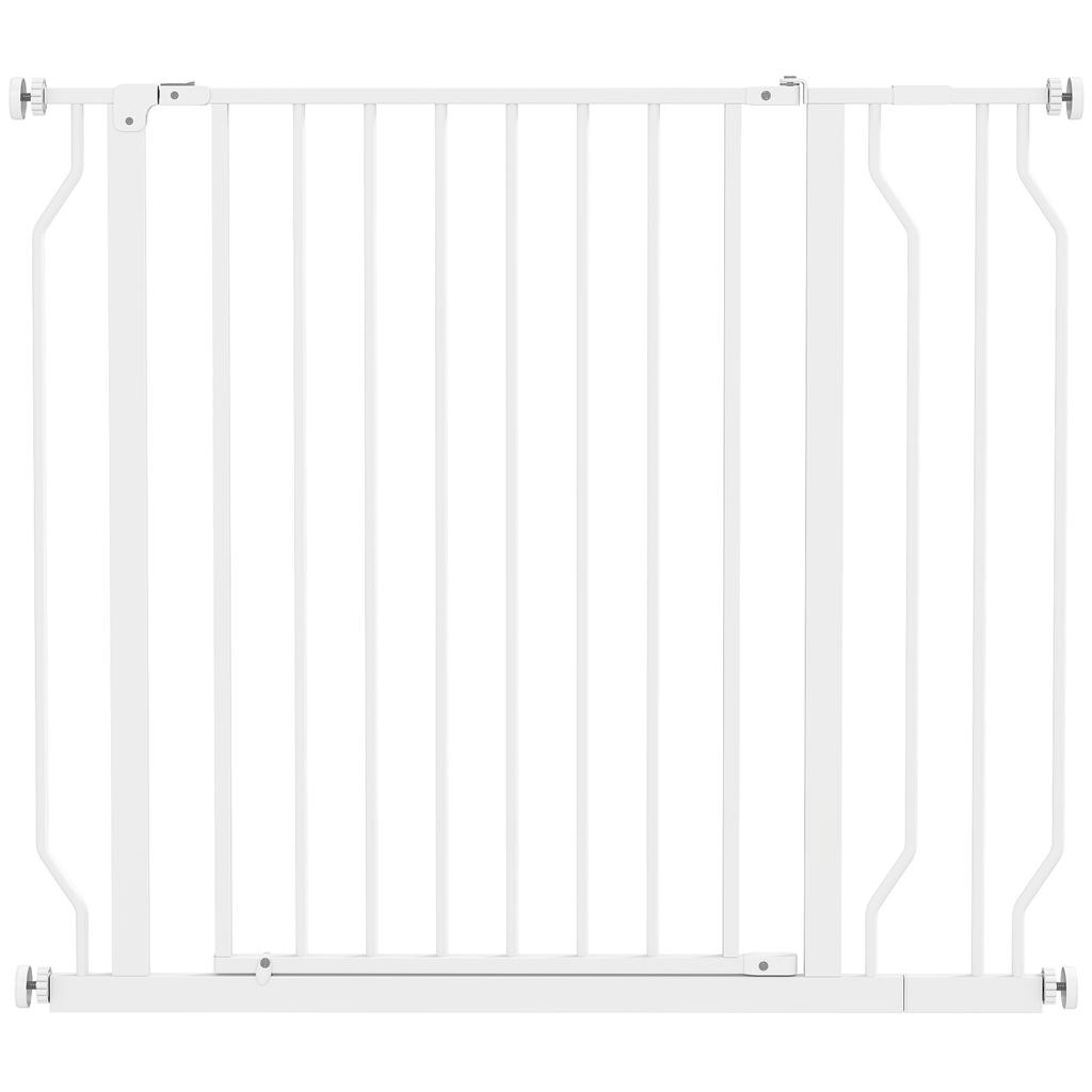 Adjustable Width Dog Gate with Double Lock, Steel and ABS, 76x75-95 Cm, White