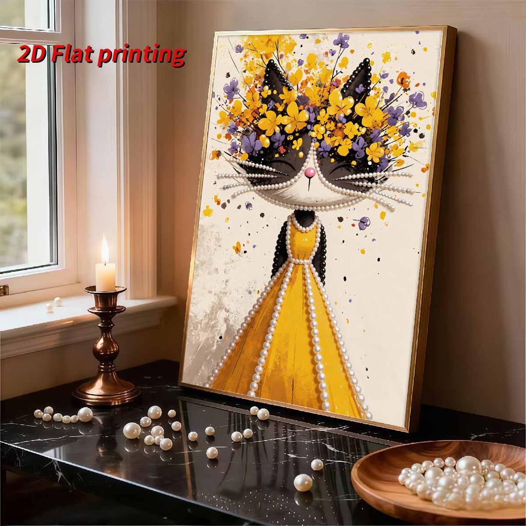 5D DIY Frameless Pearl Painting Cat Princess Pattern Painting Kit Suitable for Home Living Room Bedroom and Other Wall Decoration Art Paintings