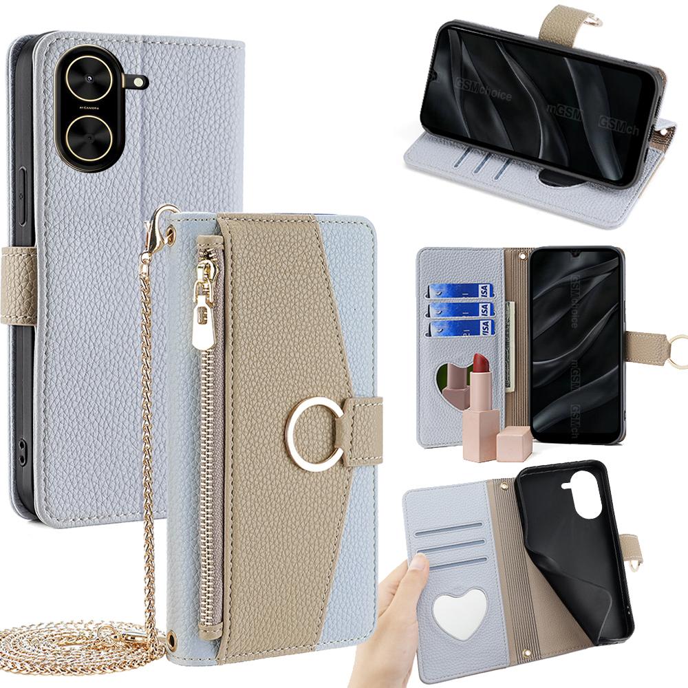 For Xiaomi Redmi A5 4G (171.7mm) Case Mirror Wallet Leather Phone Cover with Chain Shoulder Strap