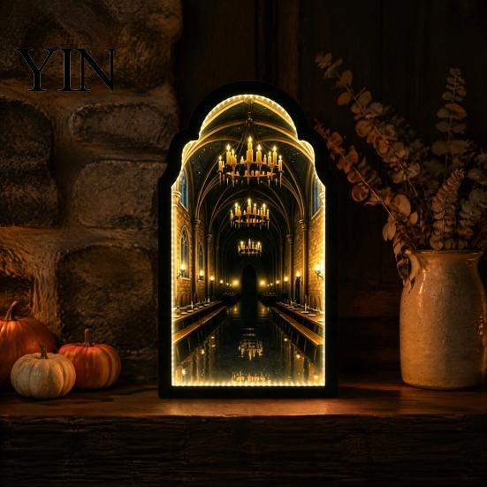 Mirror Light Up Ghost Mirror, Arched Wooden Frame Ghost/Grim Reaper Halloween Battery Operated Wall Art Soft Ambient Lighted Decorative for