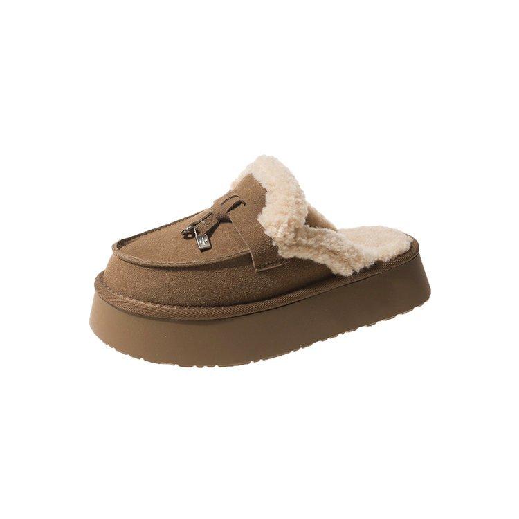 

Baotou fluffy slippers for women to wear in the autumn and winter of 2025, new models with plush thick soles, comfortable one-footed lazy half slipper 35