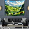 2D plane, 1 picture of a herd of cows leisurely walking in a green field,suitable for photography decoration and festive parties