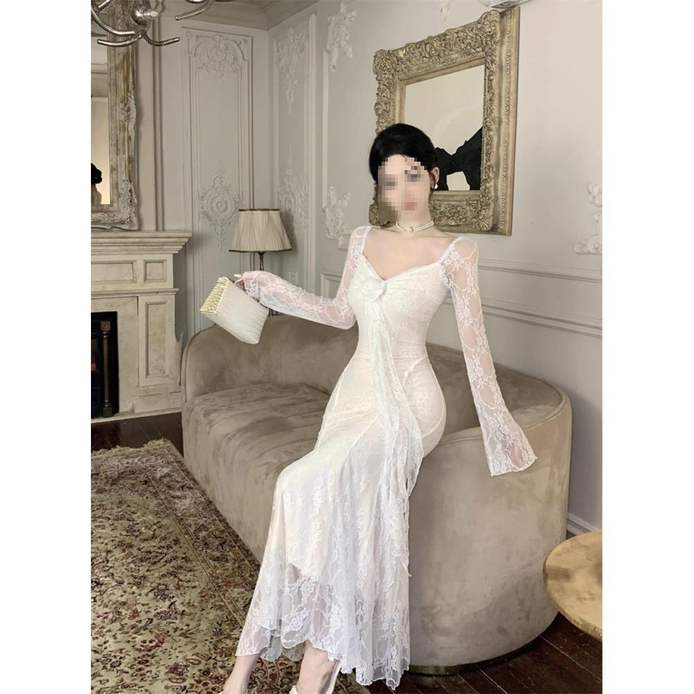 Sweet and gentle temperament lace fashion shows hip fish tail dress casual women's autumn new