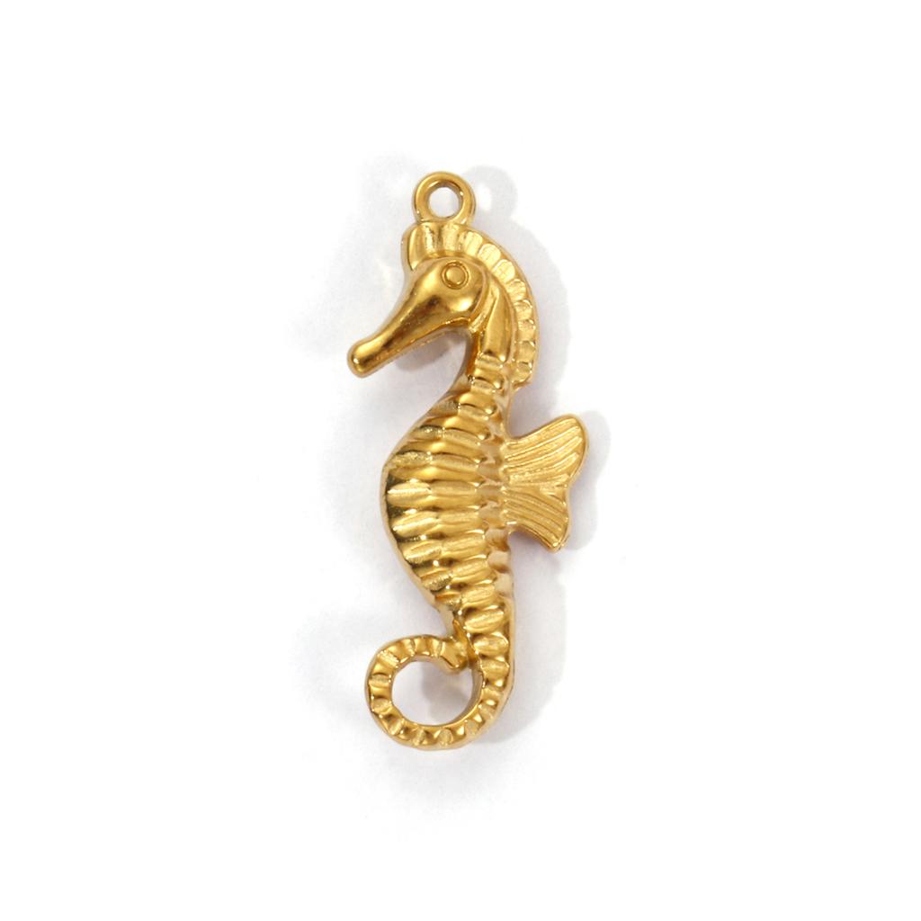 1 Piece Seahorse Animal Shell 3D Charms 304 Stainless Steel Ocean Jewelry Pendants 18K Real Gold Plated Pendant for DIY Jewelry