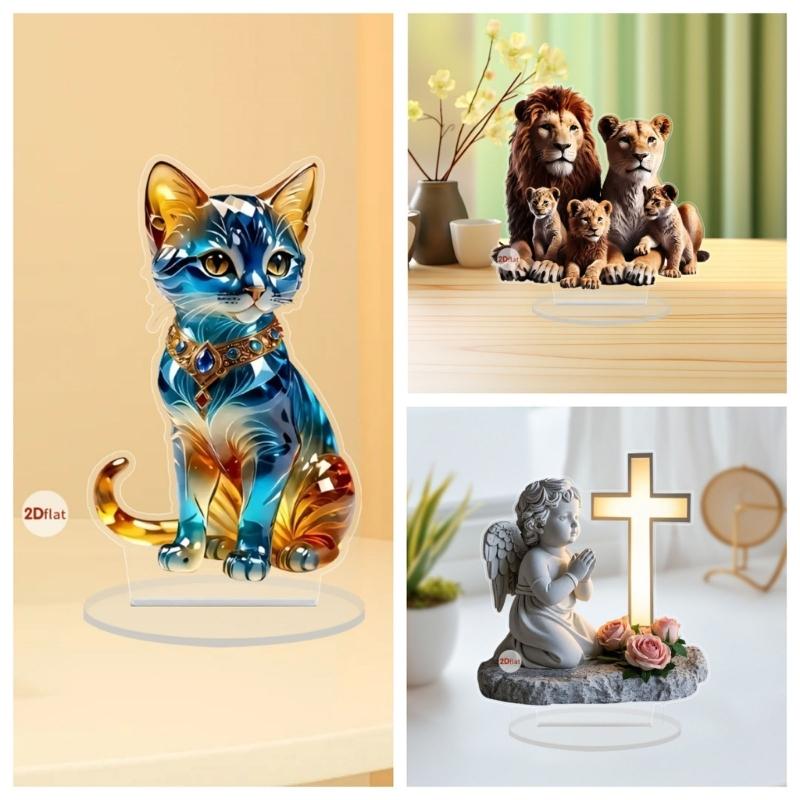 Animal Statue Tabletop Ornament with Display Base Shatterproof Acrylic Animal Figurine for Home Office Desk Decoration