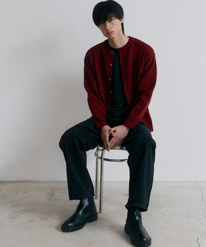 Nodu Single Line Round Cardigan [Burgundy]