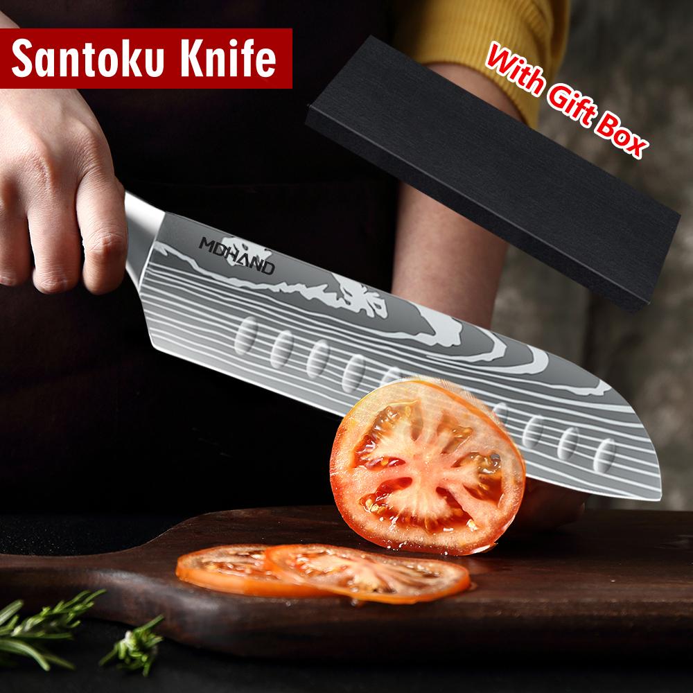 7 Inch Santoku Knife Laser Damascus Stainless Steel Kitchen Knives Professional Chef Knife Full Tang Vegetable Cutting Knife