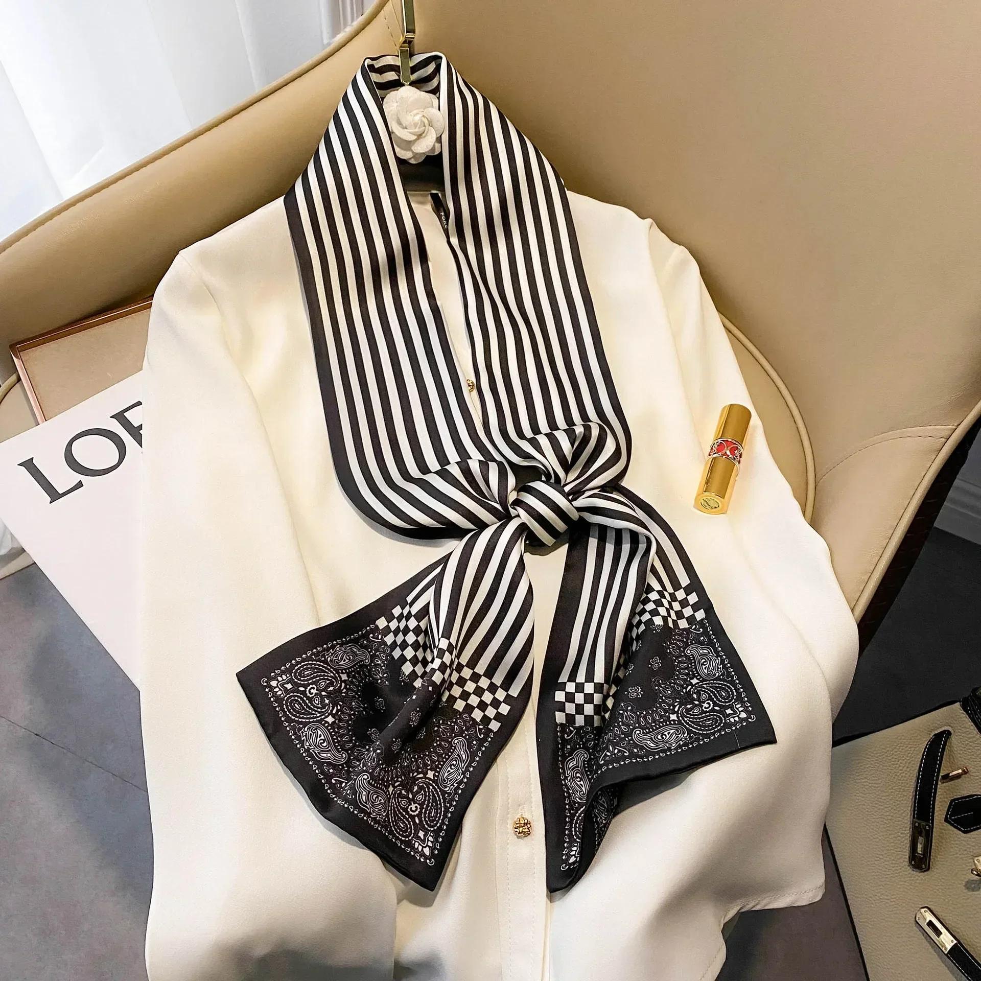 

17*150cm Ribbon Silk Scarfs Female Luxury Design Hair Band Skinny Scarf Neck Ties Women Bag Scarves Neckerchief Foulard Lady 17x150cm