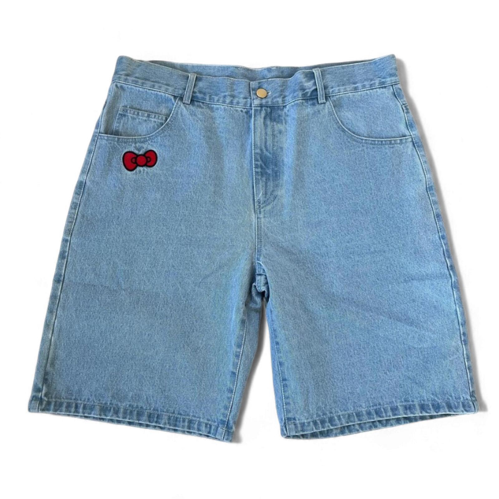 

Unisex Vintage Denim Shorts Embroidered High Waisted Versatile Casual Pants