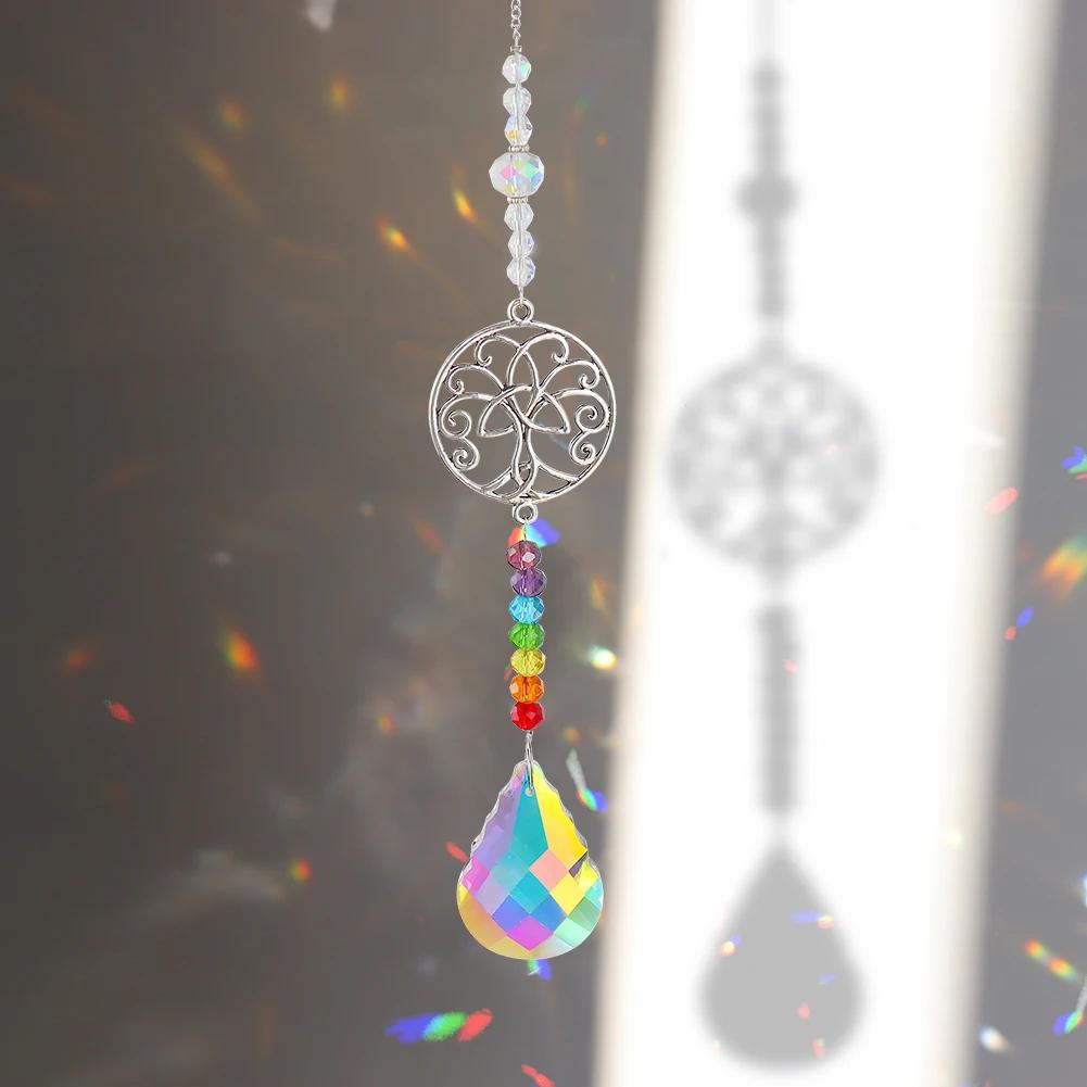 Crystal Wind Chime Moon Sun Catcher Diamond Prisms Pendant Dream Catcher Rainbow Chaser Hanging Drop Home Garden Decor Windchime
