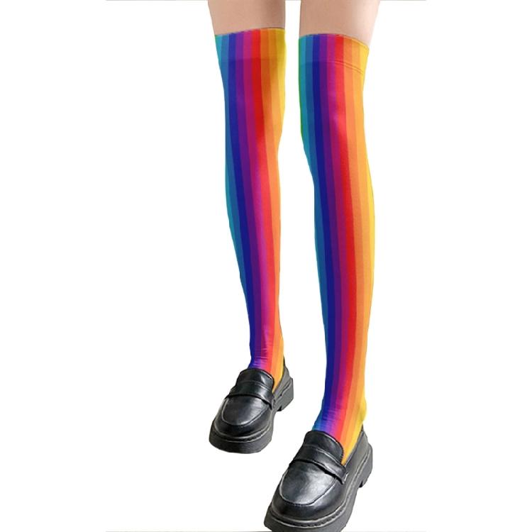 Damen Japanische Stile Anime Oberschenkelhohe Strümpfe Regenbogen Mehrfarbig Gestreiftes Muster Seide Über dem Knie Lange Socken Strumpfwaren