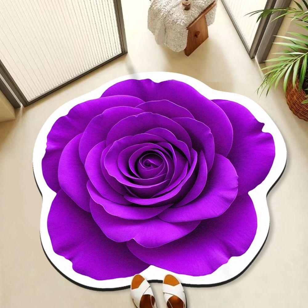 Algae Mud Rose Floor Mat Special-shaped Bathroom Floor Mat Flower Carpet  for Bedside Cloakroom