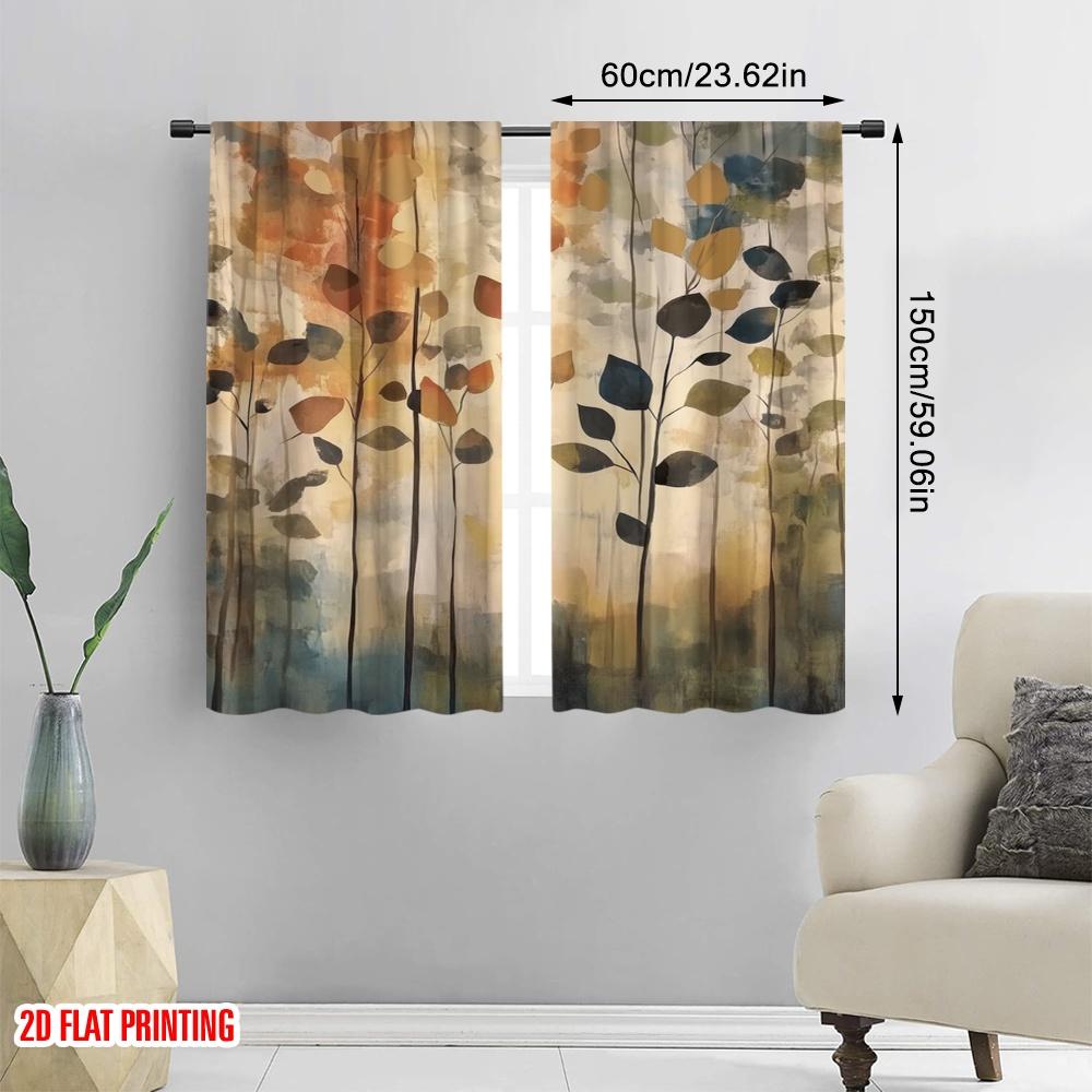2 szt., druk płaski 2D Zasłony i dekoracja okienna Jesienne sylwetki Poliester (bez pręta) Dekoracje Do Domu Ldealne dla
