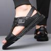 Fashion Handmade summer sandals Classic retro men's style Casual Business Daily Office or Outdoor Black and white shoes Breathable