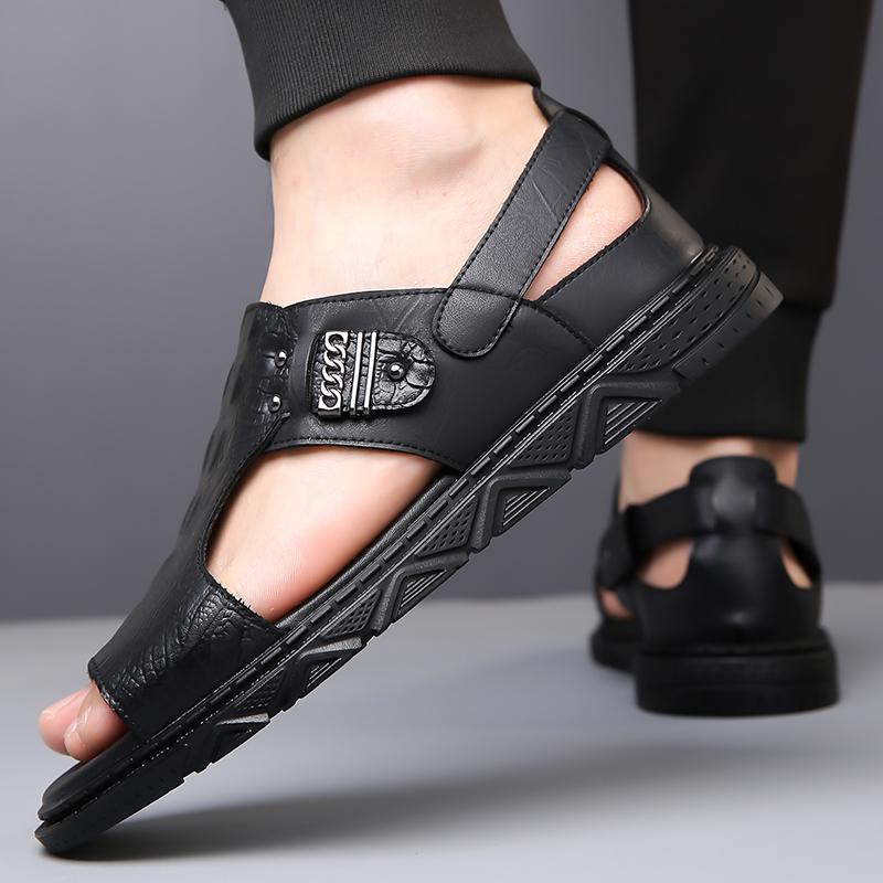 Fashion Handmade summer sandals Classic retro men's style Casual Business Daily Office or Outdoor Black and white shoes Breathable