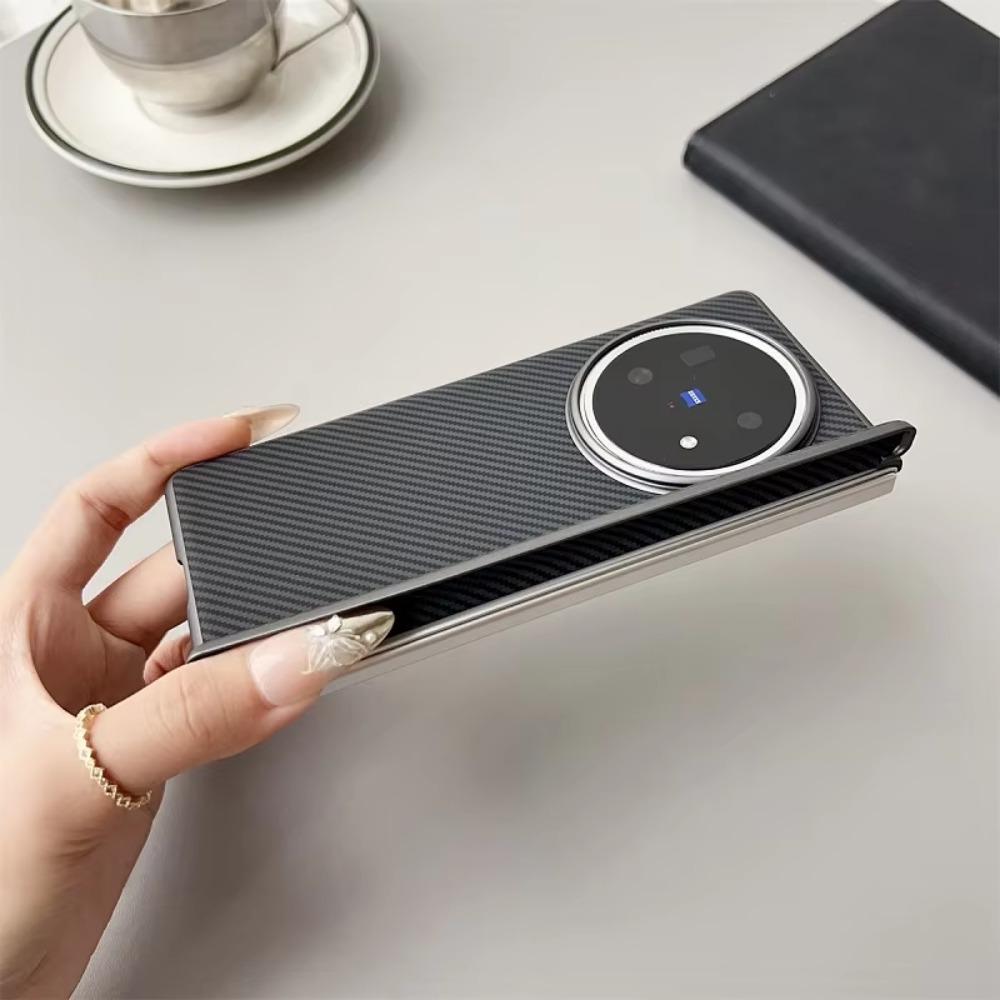 Business Sle Bla Matte Hard Carbon Fiber Pattern Phone Case for Vivo X Fold 5 Fold 3 Pro Skin Feel Shockproof Protect Back Cover