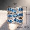 Statement Women Ring Full Bright Blue Cubic Zirconia Fashion Party Luxury Accessories Gorgeous Cross Royal Lady Jewelry