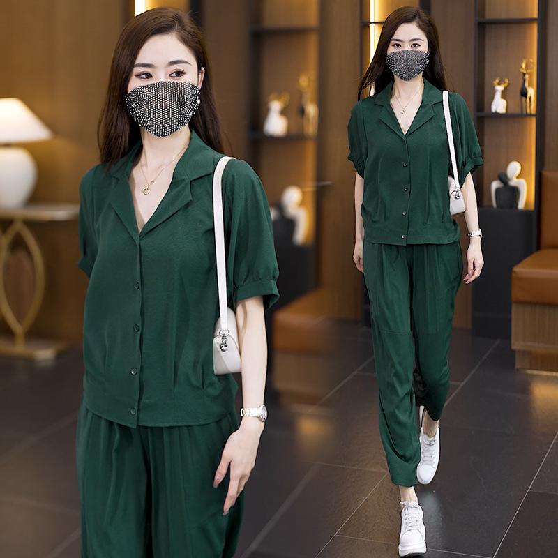 Summer Plus Size Women's Fashion Casual Sports Suit Temperament Shirt Two-piece Pants