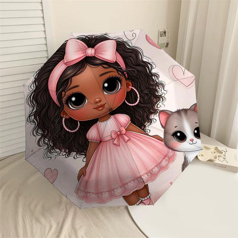 

1PC Girl Cat Umbrella-8-Rib Reinforced Portable Folding Travel Suitable for All Seasons Outdoor Daily Use-J371