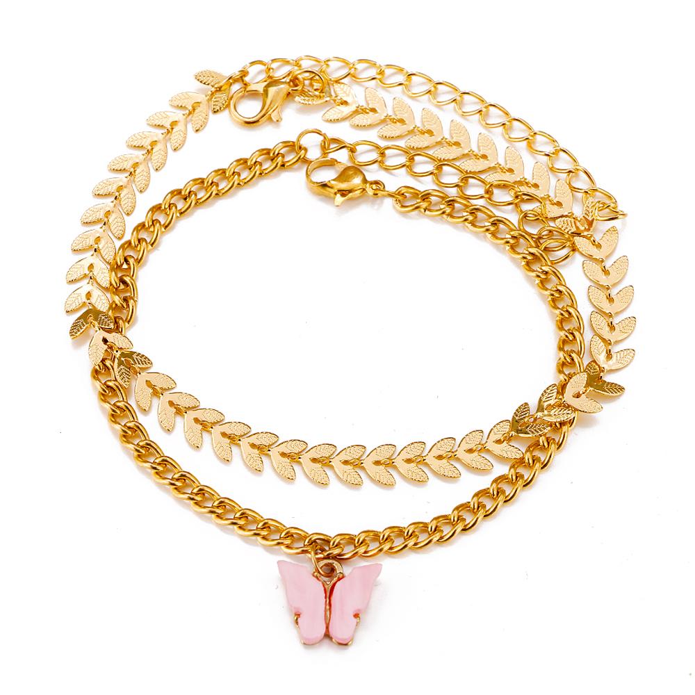 Retro and Exaggerated New Multi-layer Butterfly Anklet Double-layer Anklet Fashion Trend Girl Multi-layer Anklet Temperament Bracelet