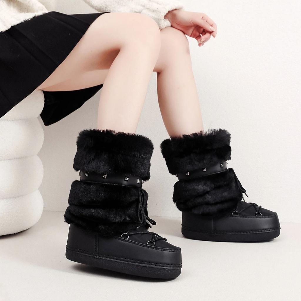 Women'S Warm Furry Winter Boots Non-Slip Trendy Space Boots Design Skiing Snow Shoes For Ladies Girls