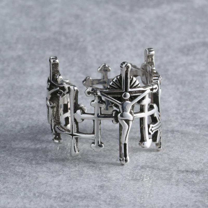 Классический винтажный Иисус Крест Регулируемый Пара Памятное Кольцо Открывающееся Кольцо Для Женщин Мужчин Панк Ювелирные Изделия Подарок