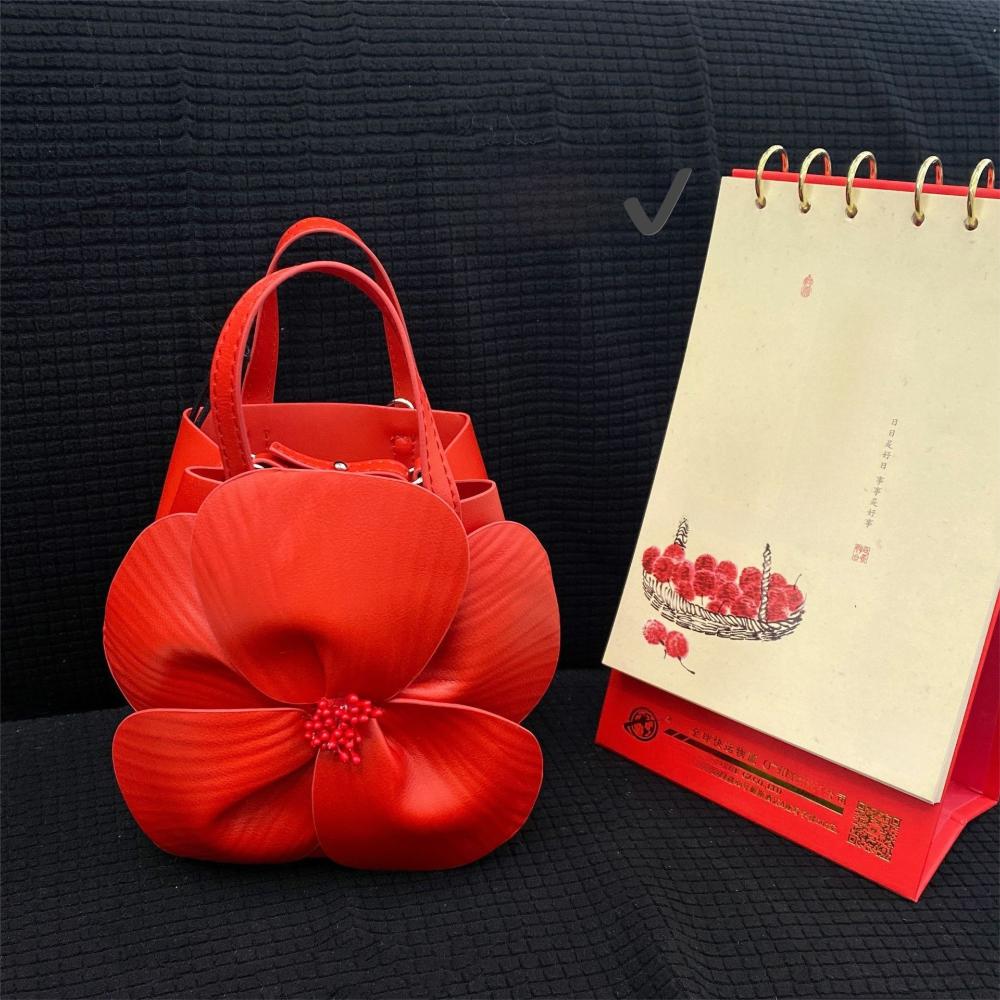 New Chinese-Style Floral Bucket Bag Flower French Mini Tote Bag Drawstring Bucket Purse Women