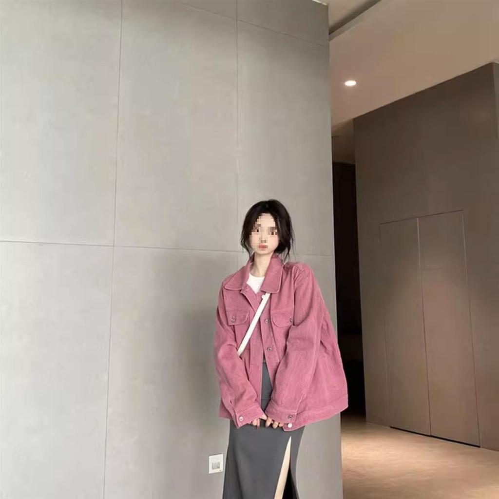 Women's Retro Rose Pink Denim Jacket – American and Hong Kong Style, Loose Fit, Versatile for Spring & Autumn