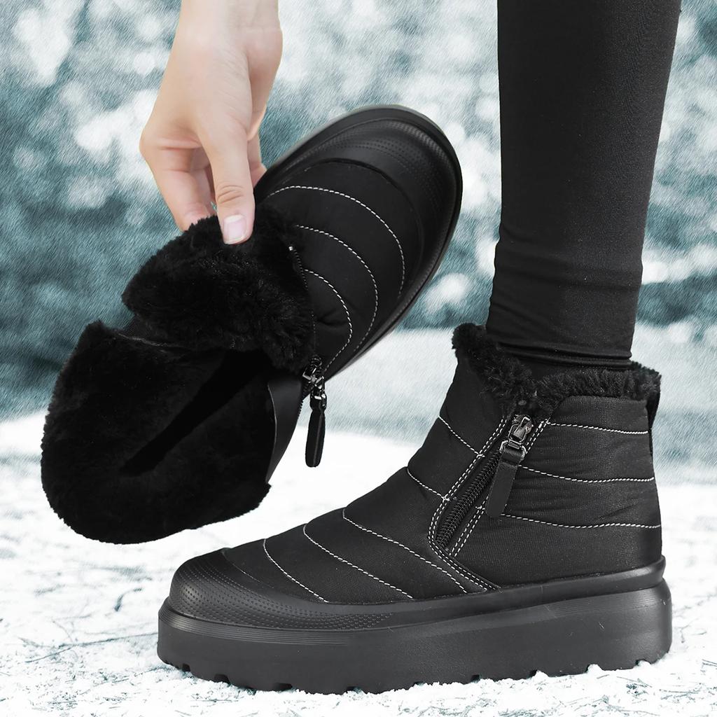 Fashion Women Warm Fur Lined Winter Snow Boots Waterproof Ankle Boots Outdoor Short Boots Comfortable Shoes Suitable for Cold Weather