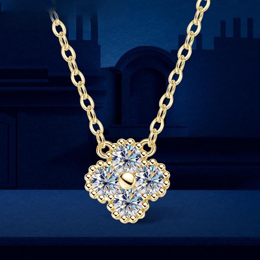 

Sweetrain Certified Moissanite Pendant Necklace for Women Classic Clover Flower Neck Chain Pure Silver Chain Charm Full Moissanite