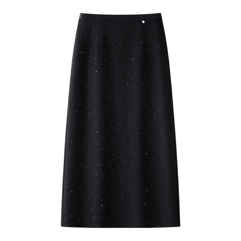

2025 New Spring High-Waisted Gray Sequin Midi Pencil Skirt for Women 2XL чёрный