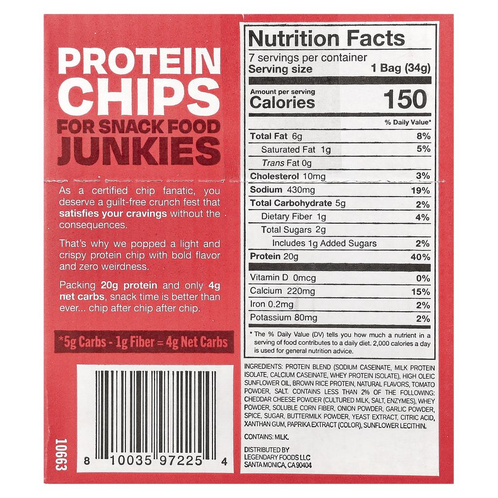 Puffed Protein Chips, Pizza, 7 Bags, 34G (1.2Oz) Each