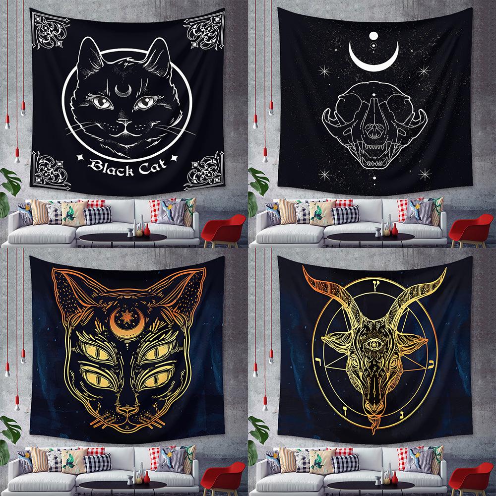 Decor casă tapiserie pisică neagră lună goth tatuaj artă halloween agățat de perete dormitor living cămin țesătură 230x180cm tapiserie