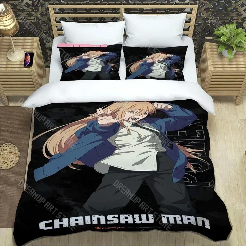 3D Print Fashion Anime Chainsaw Man Bedding Set Boys Girls Twin Queen King Size Duvet Cover Pillowcase Bed Boys Adult Bedroom