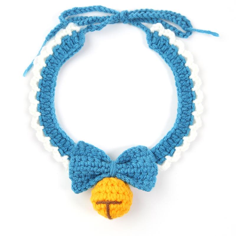 

Knitting Pet Collars Cute Bow Bell Shape Knitted Scarf Handmade Dog Cat Collar Crochet Tie Adjustable Necklace Pet Accessories L
