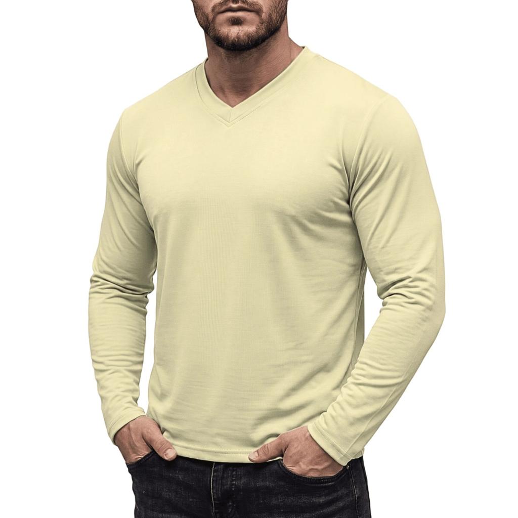 Men's V-Neck Long Sleeve T-Shirt, Color Soft Comfortable Base Layer Top for Everyday Wear