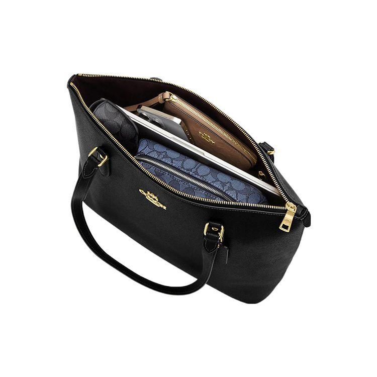 Coach Gallery 37 Solid Color Embossed Logo Zipper Closure Leather Tote Bag Women Tote Bags Black CM086-IMBLK